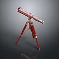Scenic Landscape Observation Using Copper Telescope On Red Tripod Stand