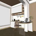 Home Balcony Workspace Featuring Large Window City View White Cabinets And Green Plants