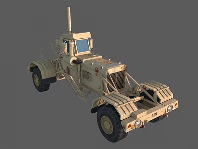 Military Heavy Duty Truck With Desert Color Large Tires And Antenna 3d model