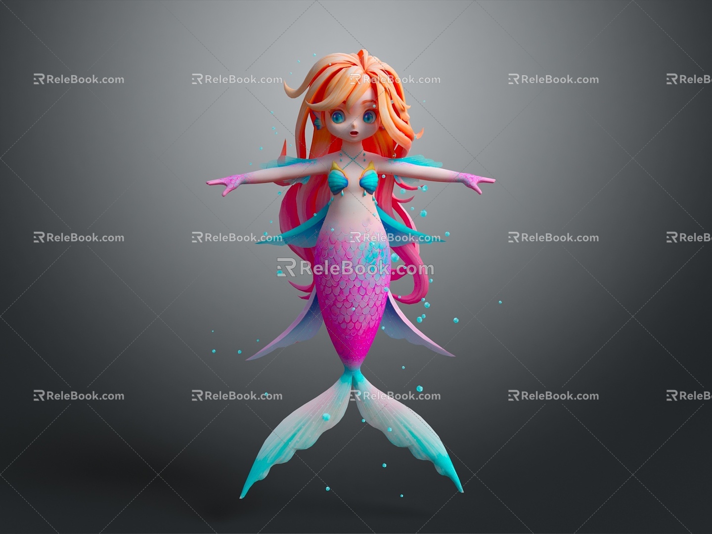 Modern game character mermaid cartoon mermaid anime mermaid 3d model