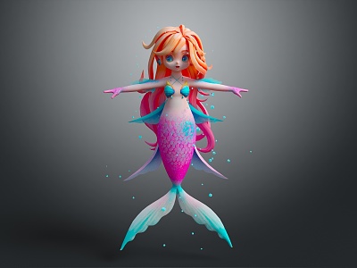 Modern game character mermaid cartoon mermaid anime mermaid 3d model