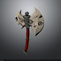 Wing Shaped Battle Axe With Decorative Patterns And Red Handle Design