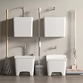 Organized Cleaning Tools With Wall Mounted Cabinets Mop Broom And Buckets