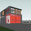 Modern Fire Station Building With Red Garage Doors 119 Sign Fire Truck And Palm Trees