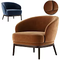 Modern Brown Curved Single Sofa With Soft Fabric And Dark Wood Legs