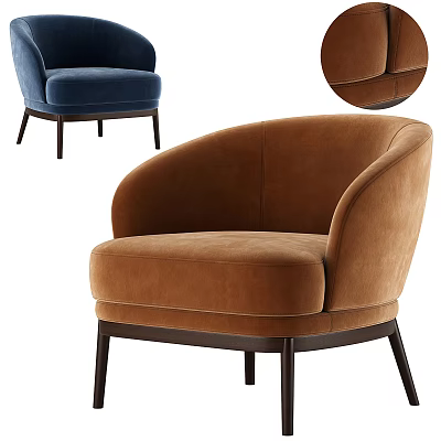 Modern Brown Curved Single Sofa With Soft Fabric And Dark Wood Legs 3d model