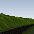 Mountainous Area Road Infrastructure With Black Asphalt Double Yellow Lines And White Dashed Markings