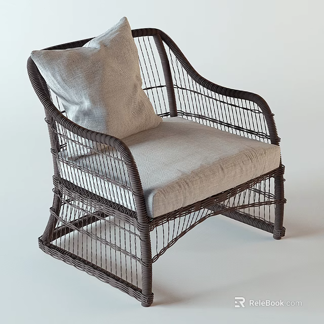 Wicker Frame Armchair With Light Linen Cushion And Simple Design 3d model 