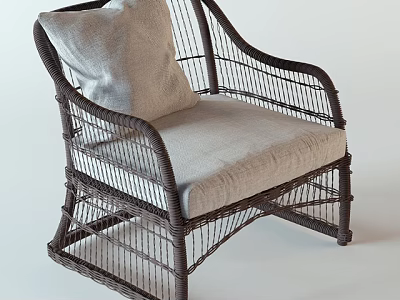 Wicker Frame Armchair With Light Linen Cushion And Simple Design 3d model