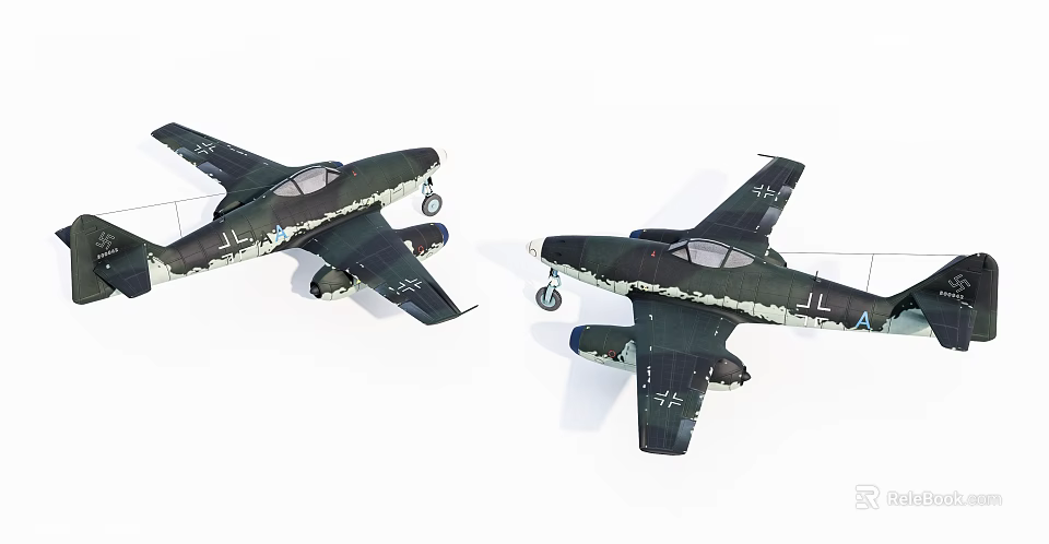 Two Green Camouflage Fighter Jets With Insignia Displayed Side By Side 3d model