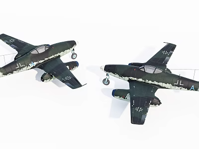 Two Green Camouflage Fighter Jets With Insignia Displayed Side By Side 3d model