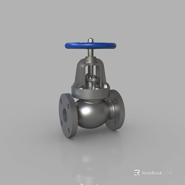 Industrial Silver Metal Valve With Blue Handle And Flange Connections 3d model 