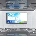 Modern Space With Digital Display Showing Solar Panels Wind Turbines And Green Transportation