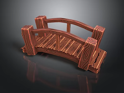Wooden Small Bridge Model With Carved Railings And Textured Planks 3d model