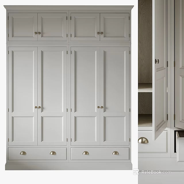 Modern White Wardrobe Interior Design With Storage Doors Drawers And Metal Handles 3d model 