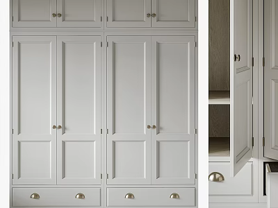 Modern White Wardrobe Interior Design With Storage Doors Drawers And Metal Handles 3d model