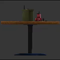 Wooden Table With Blue Legs Featuring Red Object And Green Box On Surface 3d model