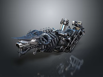 Mechanical Weapon with Intricate Metal Structure Futuristic Design Barrel and Gear Components 3d model