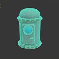 Silver Metal Decorative Cylinder With Brown Riveted Band And Blue Gemstone