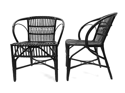 Two Black Rattan Leisure Chairs With Comfortable Armrests And Classic Design 3d model