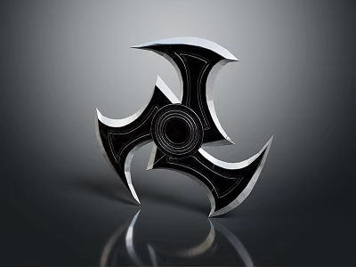 Black And Silver Three Bladed Shuriken Metal Weapon Design With Reflective Surface On Dark Background 3d model