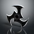Black And Silver Three Bladed Shuriken Metal Weapon Design With Reflective Surface On Dark Background