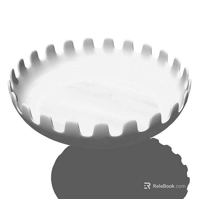 White Bowl Shaped Decorative Ornament Set With Scalloped Edge And Modern Design 3d model 