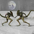 Alien Game or Movie Characters Confronting on Moon Surface with Earth Background 3d model