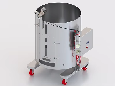 Stainless Steel Industrial Cylindrical Tank Equipment with Mobile Wheels Control Panel and Pipes 3d model