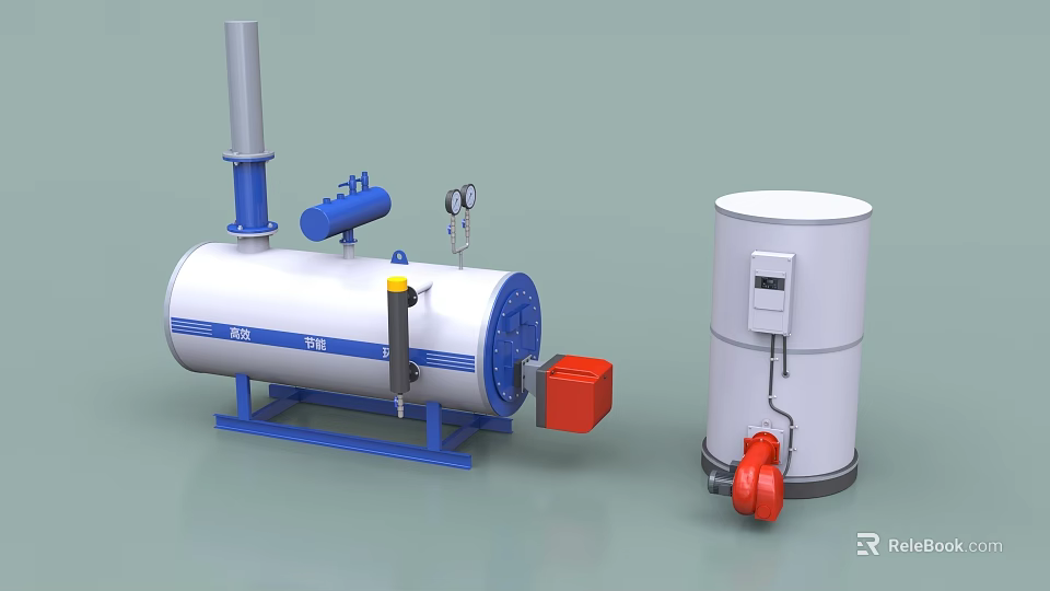 Industrial Equipment Horizontal Vertical Pressure Vessel Boiler With Control Panel Valves Gauges And Pipes 3d model 