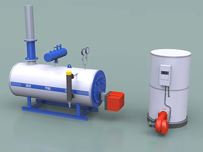 Industrial Equipment Horizontal Vertical Pressure Vessel Boiler With Control Panel Valves Gauges And Pipes 3d model