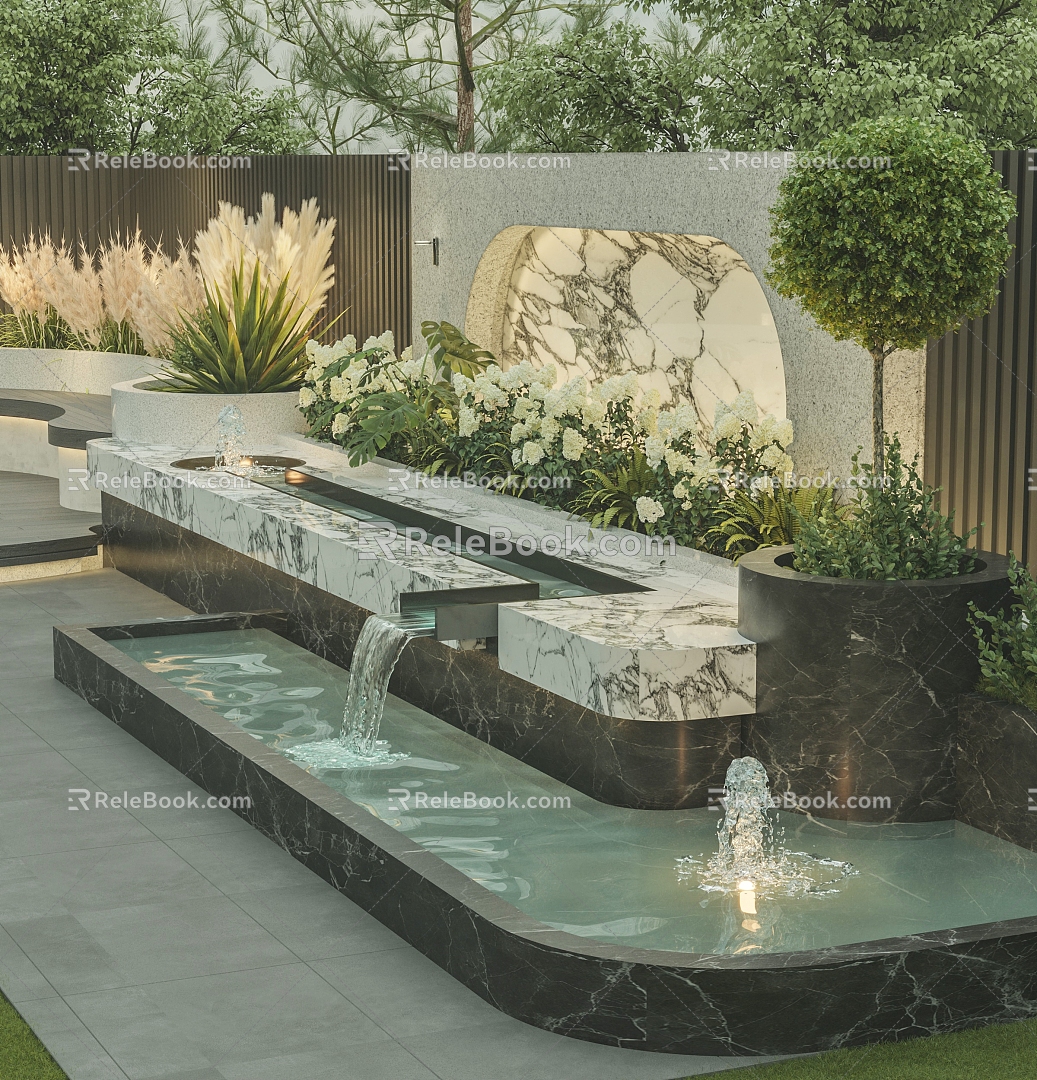 Forest series net red garden pool water feature model