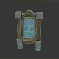 Decorative Wooden Frame Structure With Stone Base And Blue Floral Pattern