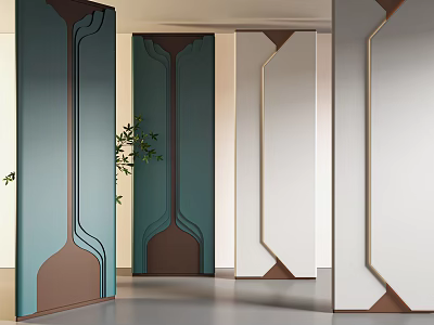 Modern Decorative Screen Design For Interior Space With Geometric Lines And Green White Brown Tones 3d model