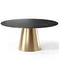 Modern Dining Table With Black Marble Tabletop And Golden Cone Shaped Base 3d model