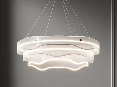 Elegant Modern Layered Wavy Chandelier with White Acrylic Design and Soft Lighting 3d model