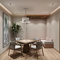 Hotel Mahjong Room with Table Chairs Sofa Painting Green Plant Modern Interior Lighting