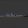 3D Model of Vintage Warship with Blue Hull and Orange Bottom Turrets and Masts