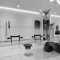 Modern Clothing Store Interior With Wavy Neon Lights Clothing Racks And Art Mural