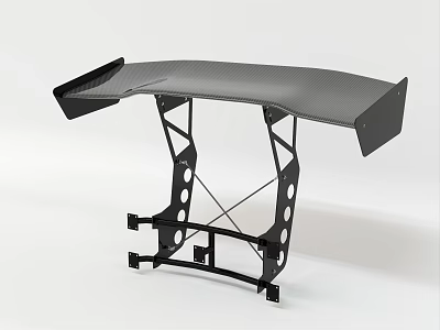 Black Curved Gaming Desk With Hollow Metal Frame And Wing Extensions 3d model
