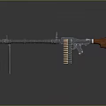 Military Machine Gun With Tripod Stand Ammunition Belt And Wooden Stock