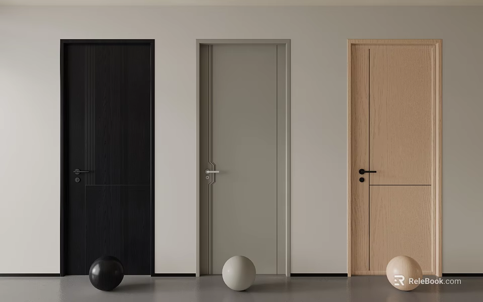 Modern Minimalist Flush Doors in Black Gray and Beige for Home Interior 3d model 