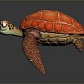 Vibrant Red Shelled Sea Turtle With Detailed Eyes And Brown Limbs In Illustration