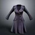 Women's Elegant Dark Long Coat With Tailored Collar Buttons And Pockets