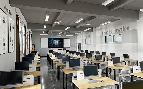 Modern Classroom Computer Classroom Computer Classroom Reading Room Desk and Chair Combination 3d model