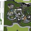 Themed Park Layout With Panda Shaped Area Bear Figures And Green Spaces