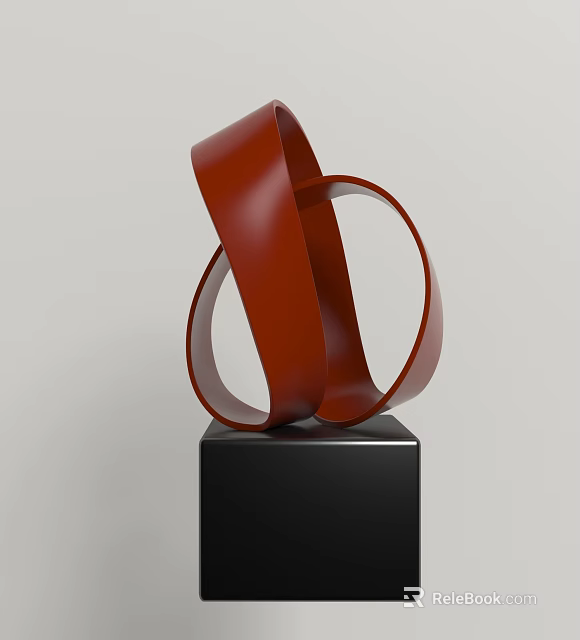 Modern Red Spiral Decorative Ornament Set With Black Square Base 3d model 