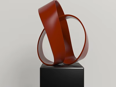 Modern Red Spiral Decorative Ornament Set With Black Square Base 3d model