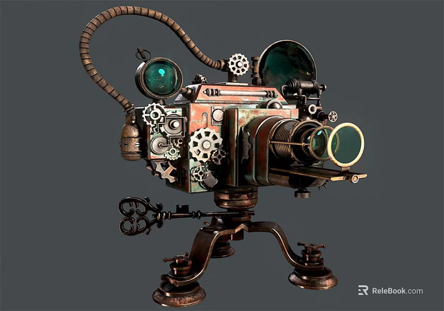 Steampunk Style Digital Camera Accessory For Mobile Phones With Gear And Tripod Design 3d model 
