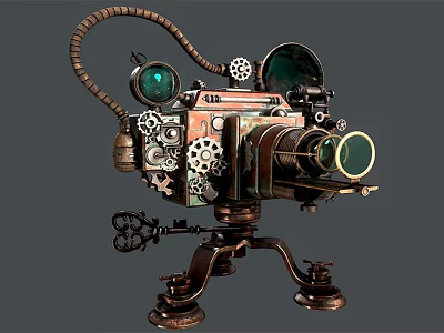 Steampunk Style Digital Camera Accessory For Mobile Phones With Gear And Tripod Design 3d model